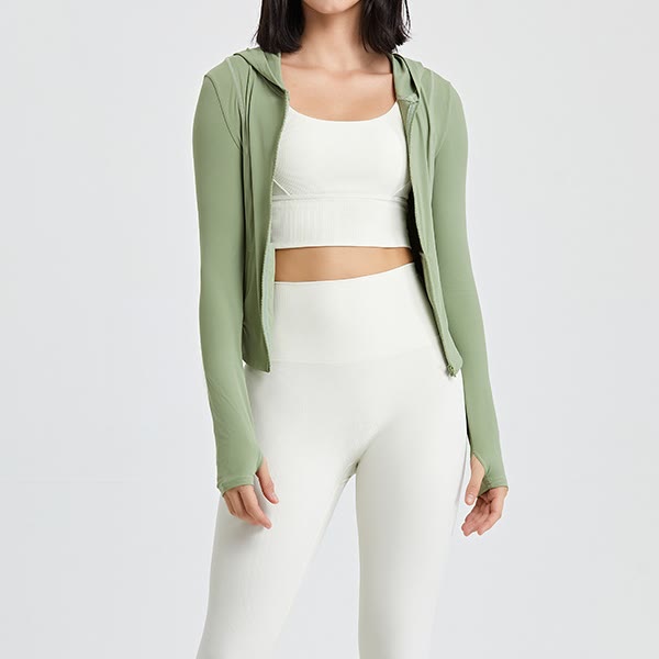 Olivenorma Langarm-Workout-Tops mit Reißverschluss, Yoga-Tops, Hoodies, Jacke - image 2