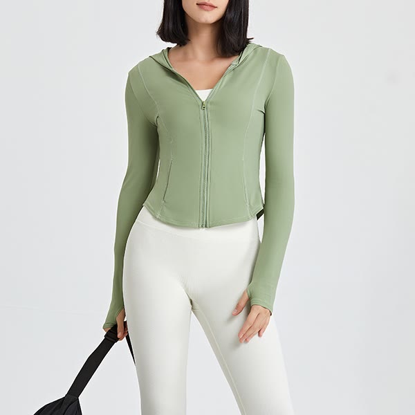 Olivenorma Langarm-Workout-Tops mit Reißverschluss, Yoga-Tops, Hoodies, Jacke - image 1