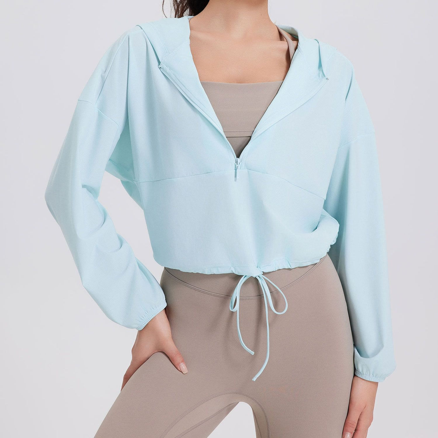 Olivenorma Damen Sonnenschutz-Kapuzenpullover mit Reißverschluss, sportlich, Yoga, Workout-Tops - Blau - XL - image 7