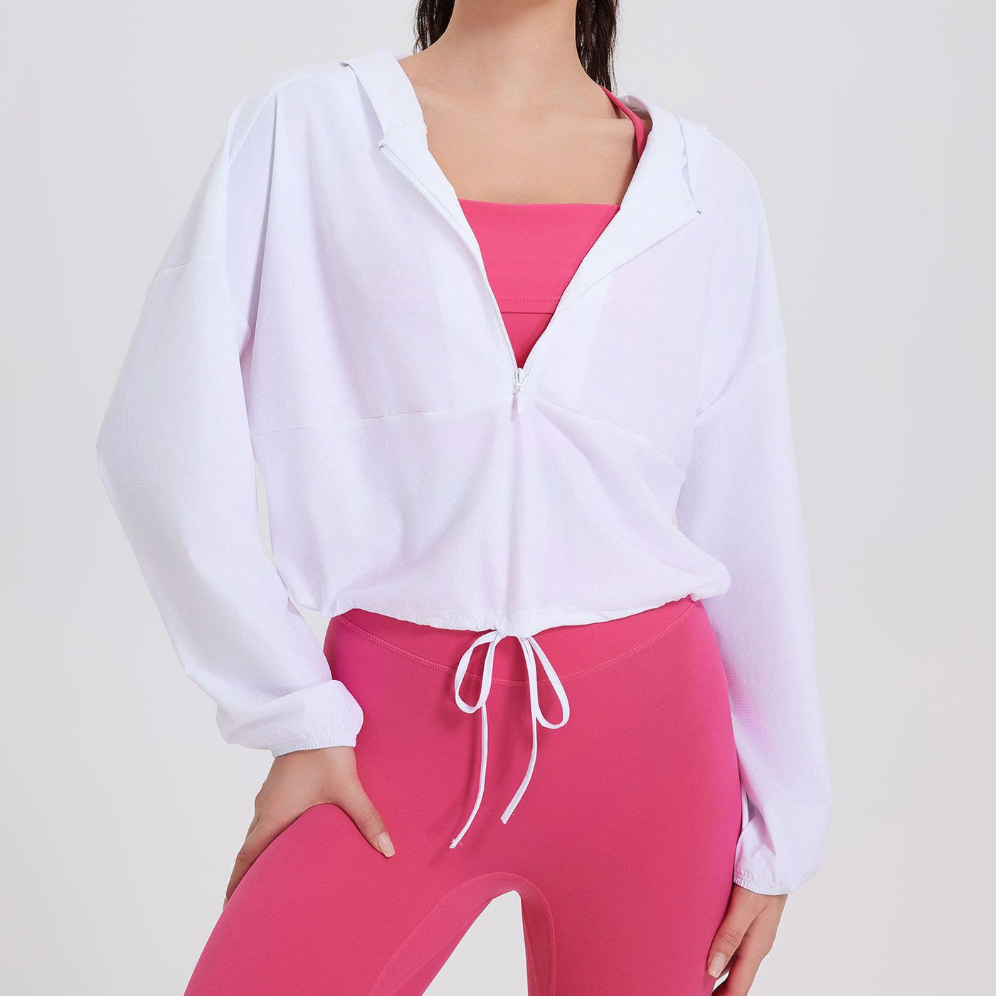 Olivenorma Damen Sonnenschutz-Kapuzenpullover mit Reißverschluss, sportlich, Yoga, Workout-Tops - Weiß - XL - image 3