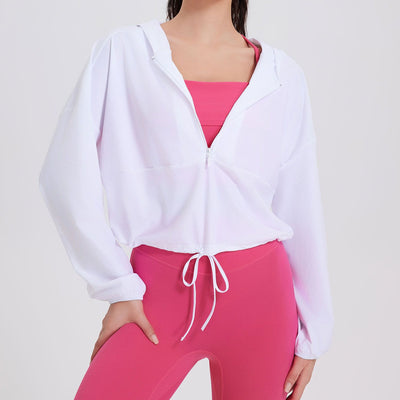 Olivenorma Damen Sonnenschutz-Kapuzenpullover mit Reißverschluss, sportlich, Yoga, Workout-Tops - Weiß - XL - image 3