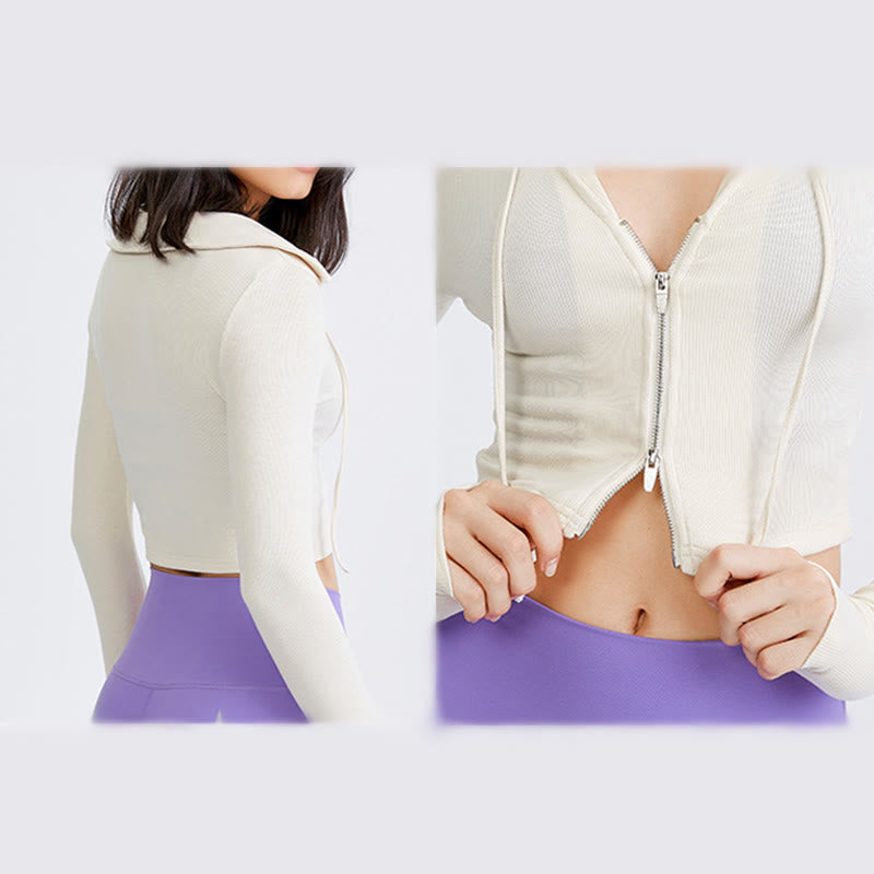 Olivenorma Damen-Workout-Yoga-Jacke, leicht, mit Reißverschluss, kurz geschnitten, sportliche Hoodies - image 10