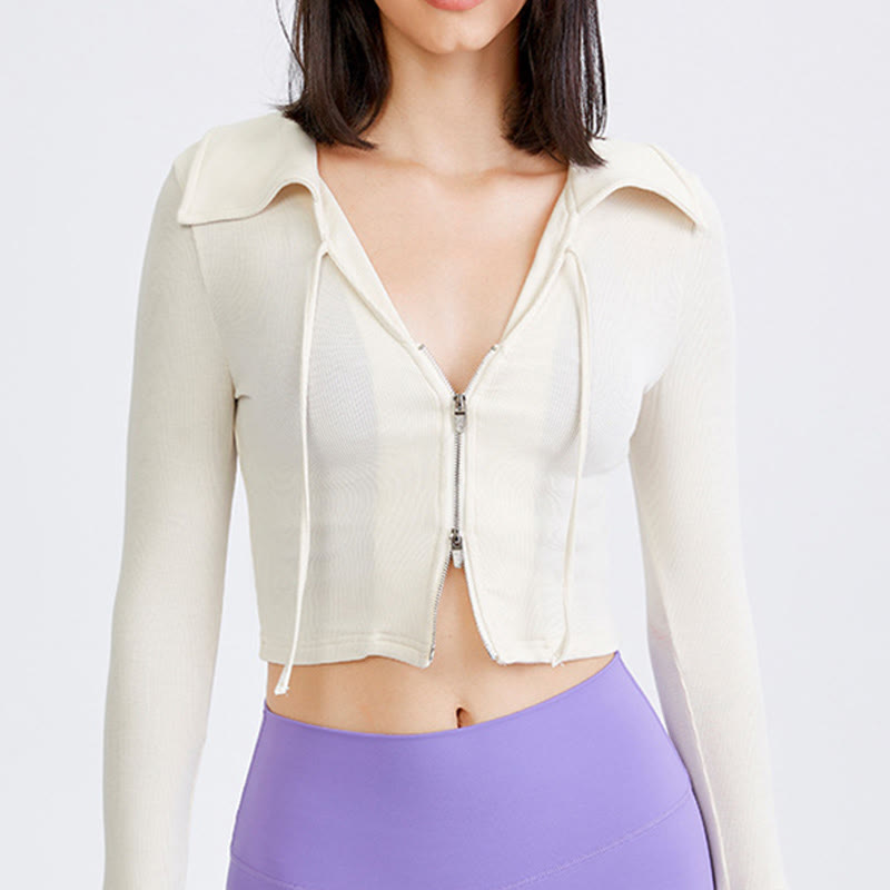 Olivenorma Damen-Workout-Yoga-Jacke, leicht, mit Reißverschluss, kurz geschnitten, sportliche Hoodies - Weiß - L - image 9
