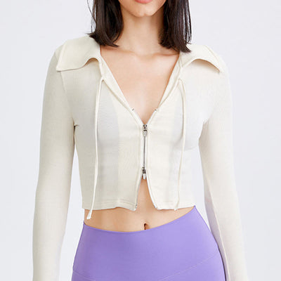 Olivenorma Damen-Workout-Yoga-Jacke, leicht, mit Reißverschluss, kurz geschnitten, sportliche Hoodies - Weiß - L - image 9