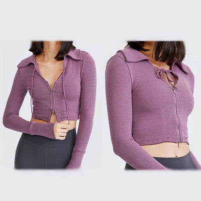 Olivenorma Damen-Workout-Yoga-Jacke, leicht, mit Reißverschluss, kurz geschnitten, sportliche Hoodies - image 2