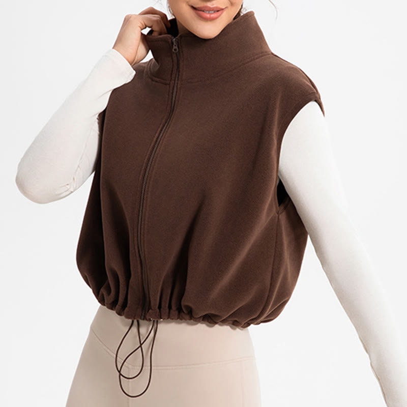 Olivenorma Ärmellose Jacke mit durchgehendem Reißverschluss für Workout, Yoga, Aktivjacke, Weste, sportliche Hoodies - Kaffee - L - image 11