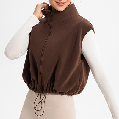 Olivenorma Ärmellose Jacke mit durchgehendem Reißverschluss für Workout, Yoga, Aktivjacke, Weste, sportliche Hoodies - Kaffee - L - image 11