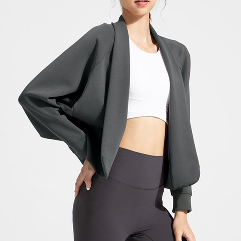 Olivenorma Langärmlige, weiche Jacke mit offener Vorderseite, Meditations- und Yoga-Oberteil, Strickjacke - Grau - XL - image 8