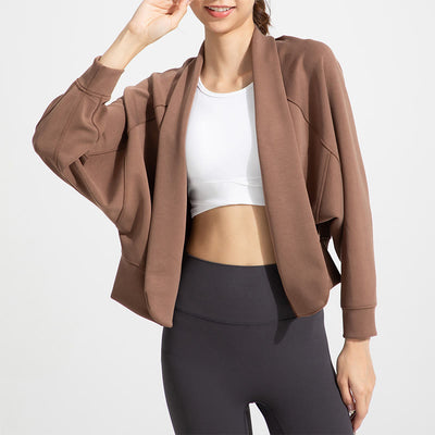 Olivenorma Langärmlige, weiche Jacke mit offener Vorderseite, Meditations- und Yoga-Oberteil, Strickjacke - Kaffee - XL - image 0