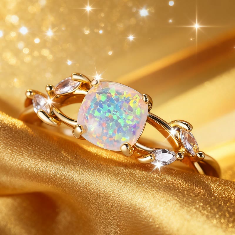 Olivenorma Helios Opal vergoldeter Weinrebenring - image 4