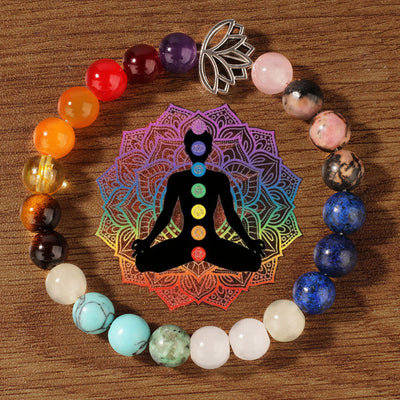 Olivenorma 7 Chakra Lotus Meditation Heilstein-Armband - Lotus-Chakra-Armband - image 0