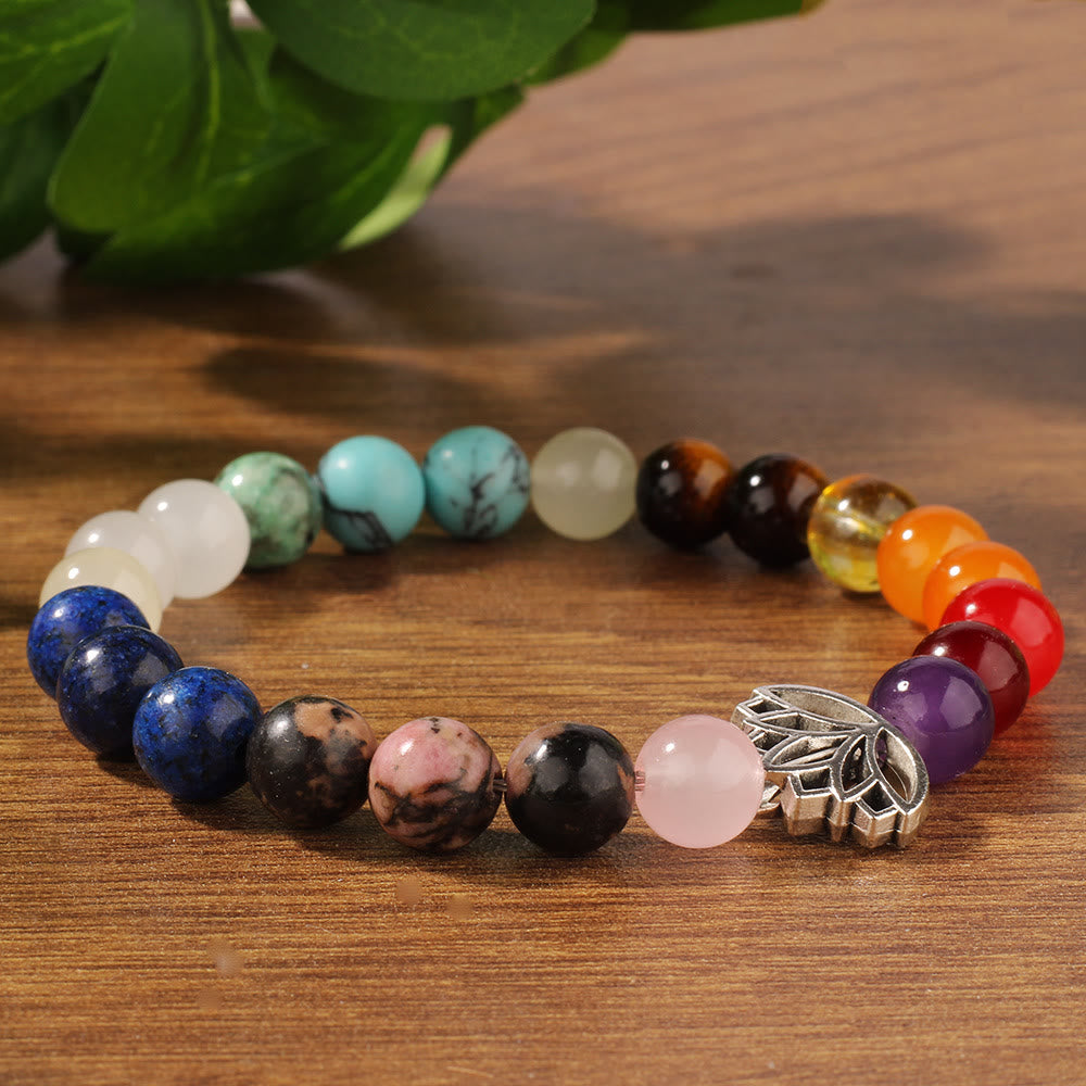 Olivenorma 7 Chakra Lotus Meditation Heilstein-Armband - image 3