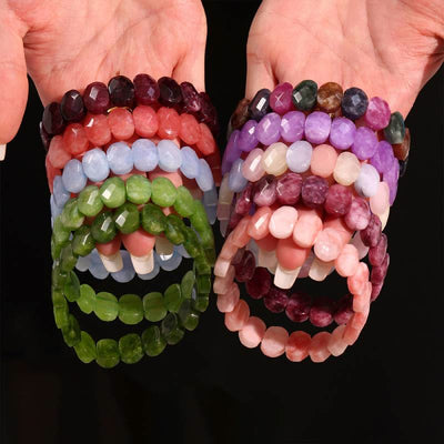 Olivenorma Stretch-Armband mit natürlichen Edelsteinen, 14 mm, facettierte ovale Perlen - image 22
