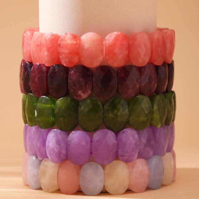 Olivenorma Stretch-Armband mit natürlichen Edelsteinen, 14 mm, facettierte ovale Perlen - image 27
