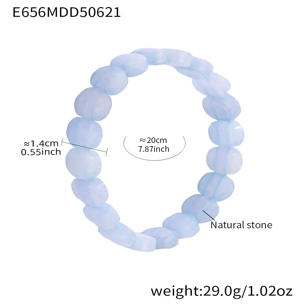 Olivenorma Stretch-Armband mit natürlichen Edelsteinen, 14 mm, facettierte ovale Perlen - Aquamarin - image 14