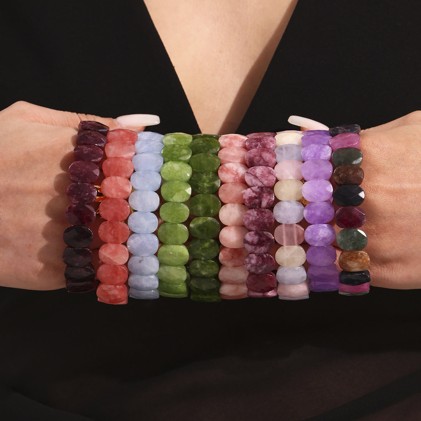 Olivenorma Stretch-Armband mit natürlichen Edelsteinen, 14 mm, facettierte ovale Perlen - image 23