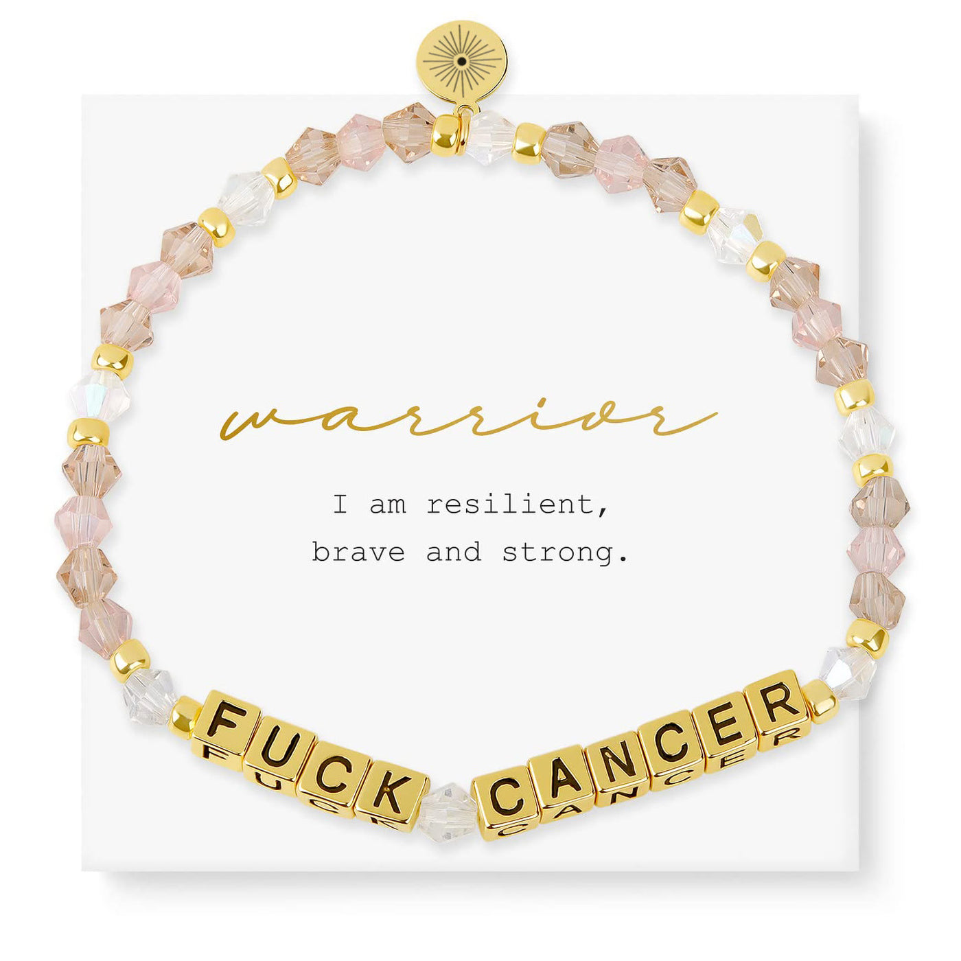 Olivenorma GIRL POWER Buchstabenwörter bedeutungsvolles Armband mit Perlen und Edelsteinen - F**K KREBS (Rosenquarz) - image 7