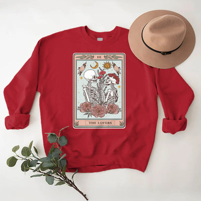 Olivenorma THE LOVER Totenkopf Tarotkarte Locker geschnittenes Fleece-Pullover-Sweatshirt mit Rundhalsausschnitt - image 12