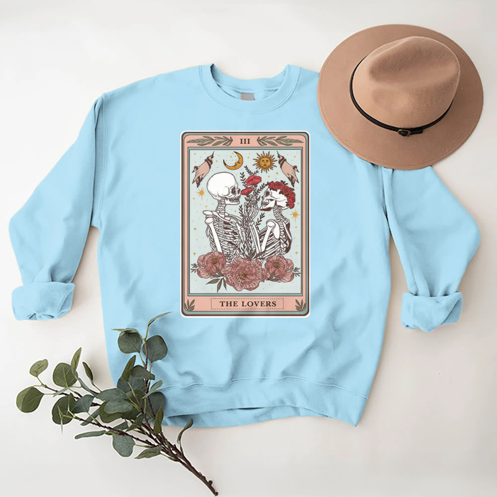 Olivenorma THE LOVER Totenkopf Tarotkarte Locker geschnittenes Fleece-Pullover-Sweatshirt mit Rundhalsausschnitt - image 16