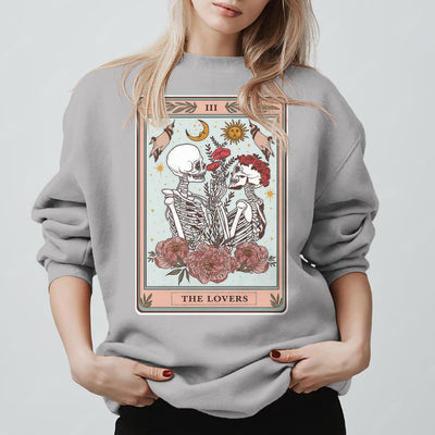 Olivenorma THE LOVER Totenkopf Tarotkarte Locker geschnittenes Fleece-Pullover-Sweatshirt mit Rundhalsausschnitt - Grau - 2XL - image 7