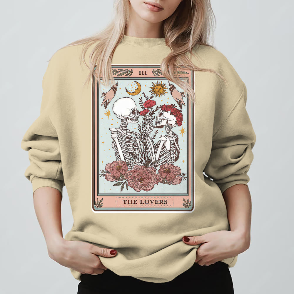 Olivenorma THE LOVER Totenkopf Tarotkarte Locker geschnittenes Fleece-Pullover-Sweatshirt mit Rundhalsausschnitt - Hellgelb - 2XL - image 0