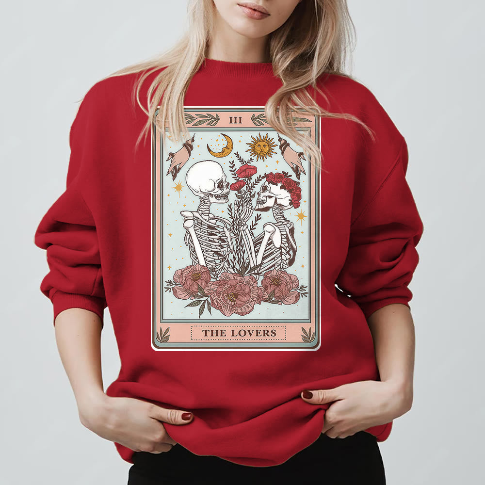 Olivenorma THE LOVER Totenkopf Tarotkarte Locker geschnittenes Fleece-Pullover-Sweatshirt mit Rundhalsausschnitt - Rot - 2XL - image 11