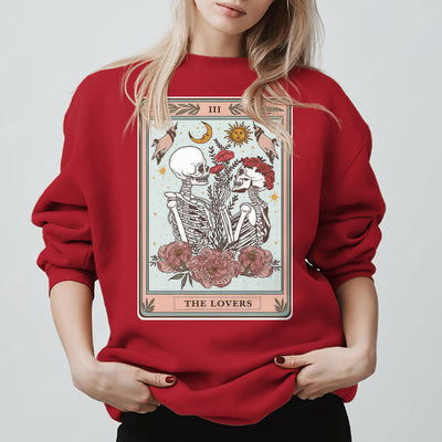 Olivenorma THE LOVER Totenkopf Tarotkarte Locker geschnittenes Fleece-Pullover-Sweatshirt mit Rundhalsausschnitt - Rot - 2XL - image 11