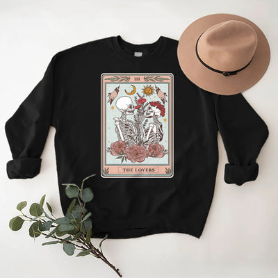 Olivenorma THE LOVER Totenkopf Tarotkarte Locker geschnittenes Fleece-Pullover-Sweatshirt mit Rundhalsausschnitt - image 6
