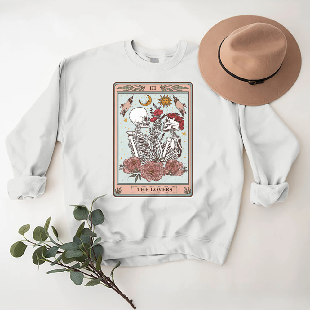 Olivenorma THE LOVER Totenkopf Tarotkarte Locker geschnittenes Fleece-Pullover-Sweatshirt mit Rundhalsausschnitt - image 4