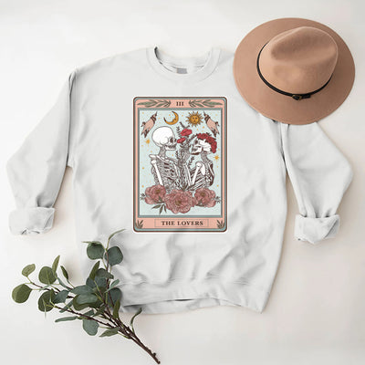 Olivenorma THE LOVER Totenkopf Tarotkarte Locker geschnittenes Fleece-Pullover-Sweatshirt mit Rundhalsausschnitt - image 4