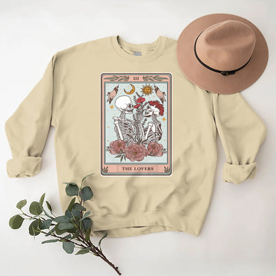 Olivenorma THE LOVER Totenkopf Tarotkarte Locker geschnittenes Fleece-Pullover-Sweatshirt mit Rundhalsausschnitt - image 1