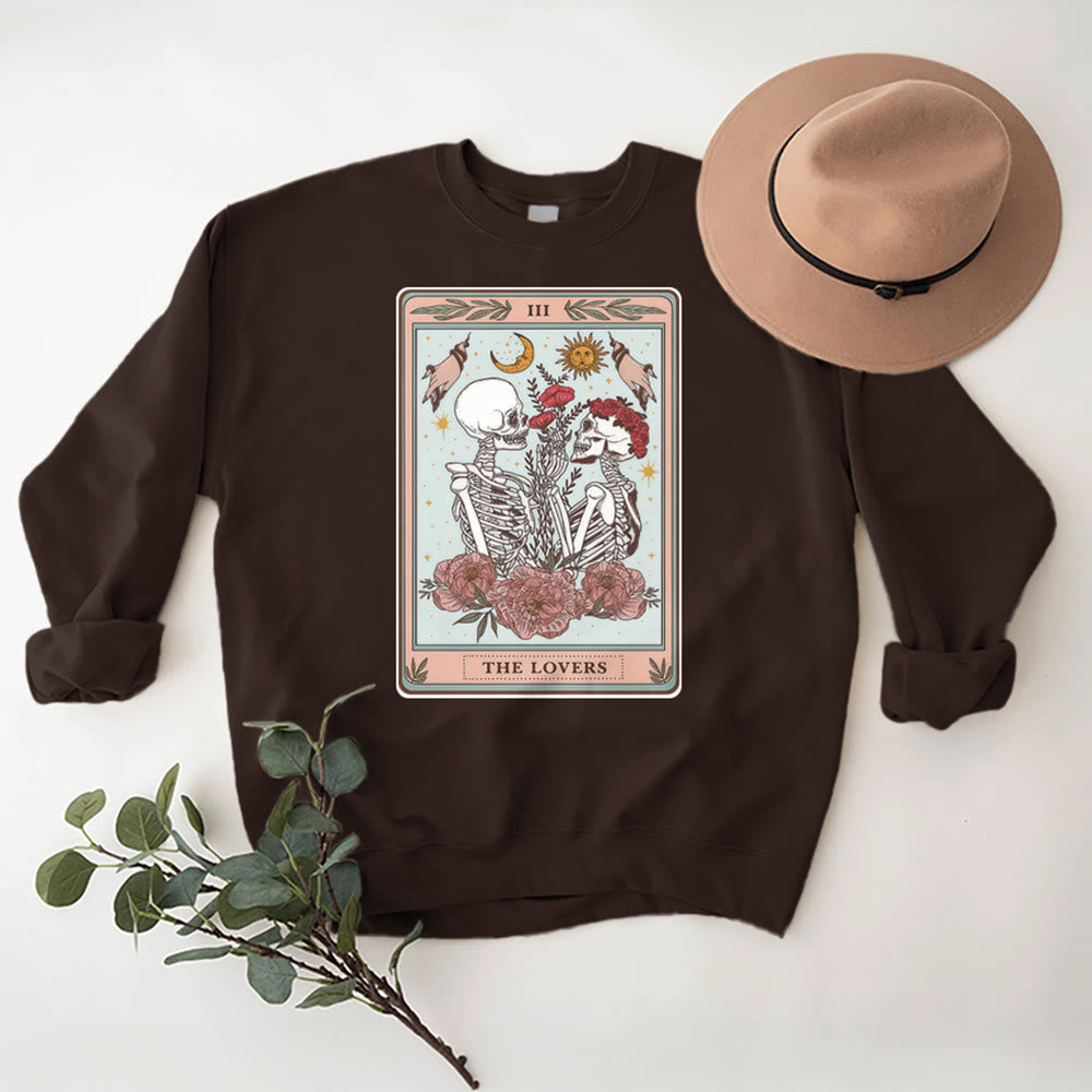 Olivenorma THE LOVER Totenkopf Tarotkarte Locker geschnittenes Fleece-Pullover-Sweatshirt mit Rundhalsausschnitt - image 10