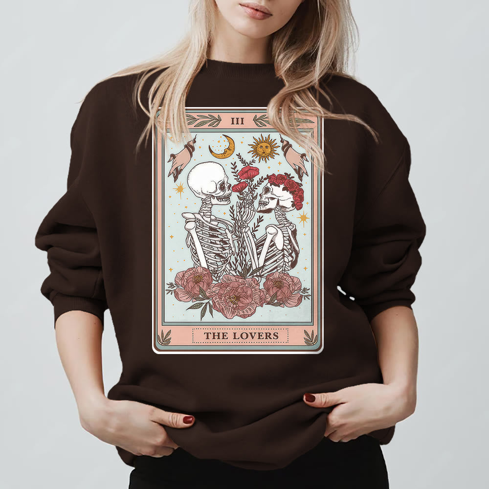 Olivenorma THE LOVER Totenkopf Tarotkarte Locker geschnittenes Fleece-Pullover-Sweatshirt mit Rundhalsausschnitt - Braun - 2XL - image 9