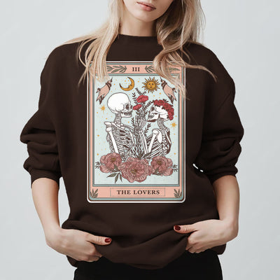 Olivenorma THE LOVER Totenkopf Tarotkarte Locker geschnittenes Fleece-Pullover-Sweatshirt mit Rundhalsausschnitt - Braun - 2XL - image 9