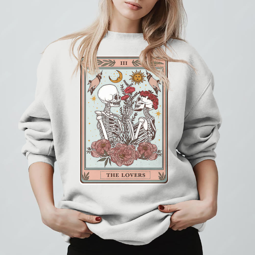 Olivenorma THE LOVER Totenkopf Tarotkarte Locker geschnittenes Fleece-Pullover-Sweatshirt mit Rundhalsausschnitt - Weiß - 2XL - image 3