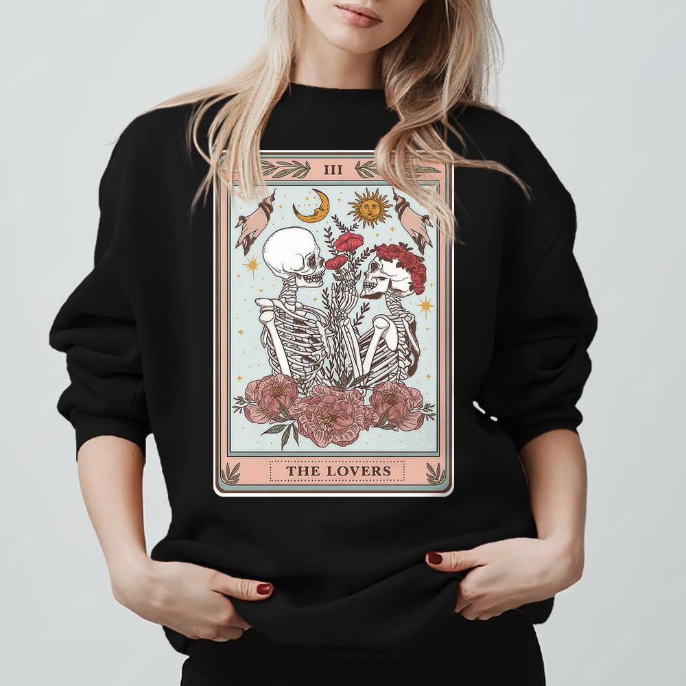 Olivenorma THE LOVER Totenkopf Tarotkarte Locker geschnittenes Fleece-Pullover-Sweatshirt mit Rundhalsausschnitt - Schwarz - 2XL - image 5