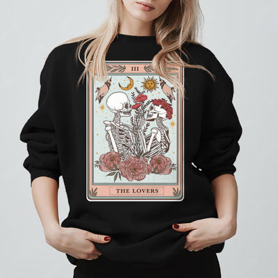 Olivenorma THE LOVER Totenkopf Tarotkarte Locker geschnittenes Fleece-Pullover-Sweatshirt mit Rundhalsausschnitt - Schwarz - 2XL - image 5