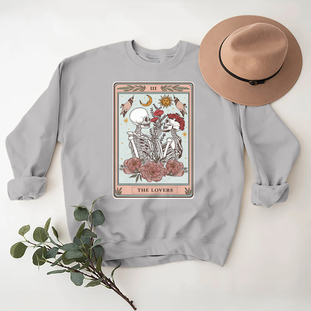 Olivenorma THE LOVER Totenkopf Tarotkarte Locker geschnittenes Fleece-Pullover-Sweatshirt mit Rundhalsausschnitt - image 8