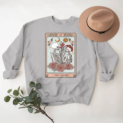 Olivenorma THE LOVER Totenkopf Tarotkarte Locker geschnittenes Fleece-Pullover-Sweatshirt mit Rundhalsausschnitt - image 8