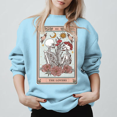 Olivenorma THE LOVER Totenkopf Tarotkarte Locker geschnittenes Fleece-Pullover-Sweatshirt mit Rundhalsausschnitt - Blau - 2XL - image 15