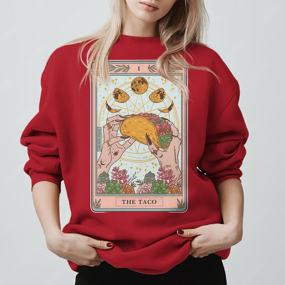 Olivenorma THE TACO – Lustiges Tarotkarten-Sweatshirt aus Fleece, lockeres Sweatshirt - Rot - 2XL - image 13