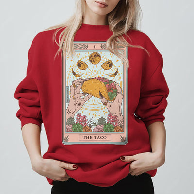 Olivenorma THE TACO – Lustiges Tarotkarten-Sweatshirt aus Fleece, lockeres Sweatshirt - Rot - 2XL - image 13