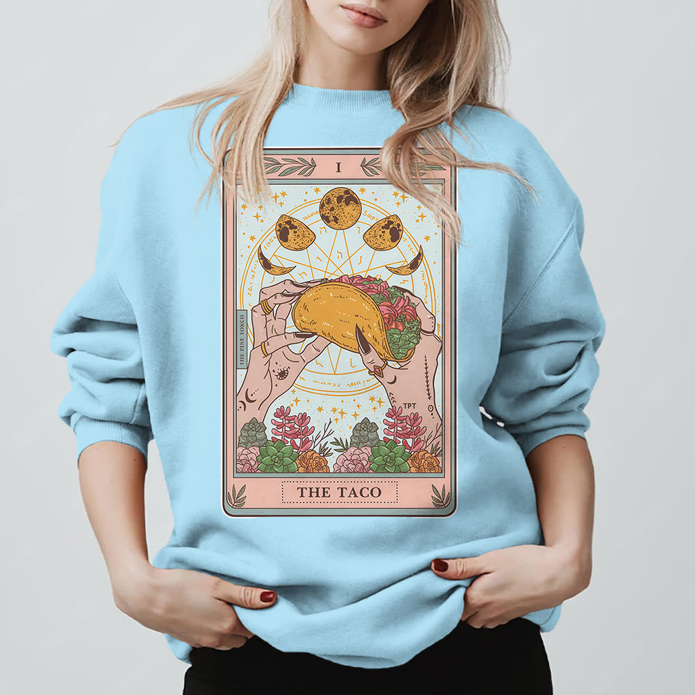 Olivenorma THE TACO – Lustiges Tarotkarten-Sweatshirt aus Fleece, lockeres Sweatshirt - Blau - 2XL - image 0