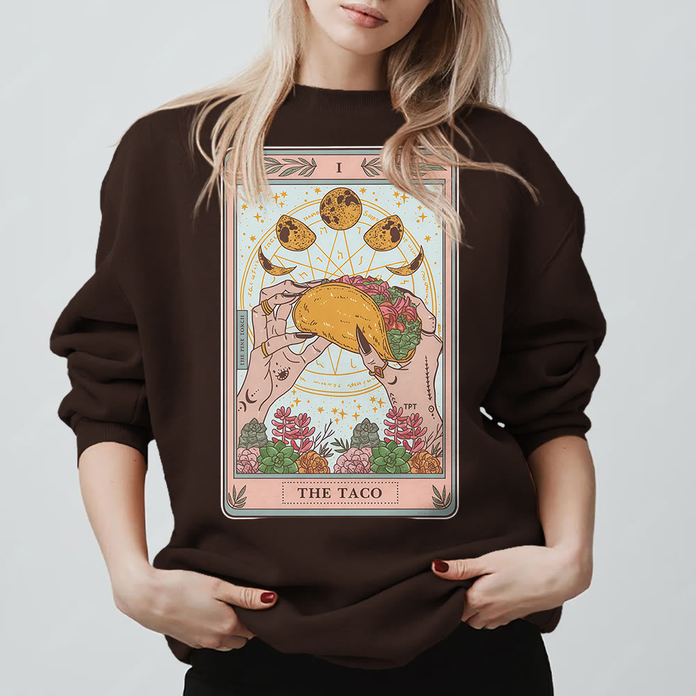 Olivenorma THE TACO – Lustiges Tarotkarten-Sweatshirt aus Fleece, lockeres Sweatshirt - Braun - 2XL - image 9