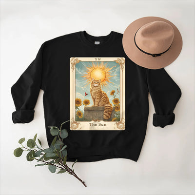 Olivenorma THE SUN Tarotkarte Katzenkönig Sonnenblumen Fleece Pullover Sweatshirt - image 8