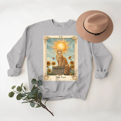 Olivenorma THE SUN Tarotkarte Katzenkönig Sonnenblumen Fleece Pullover Sweatshirt - image 4