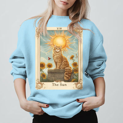 Olivenorma THE SUN Tarotkarte Katzenkönig Sonnenblumen Fleece Pullover Sweatshirt - Blau - 2XL - image 15
