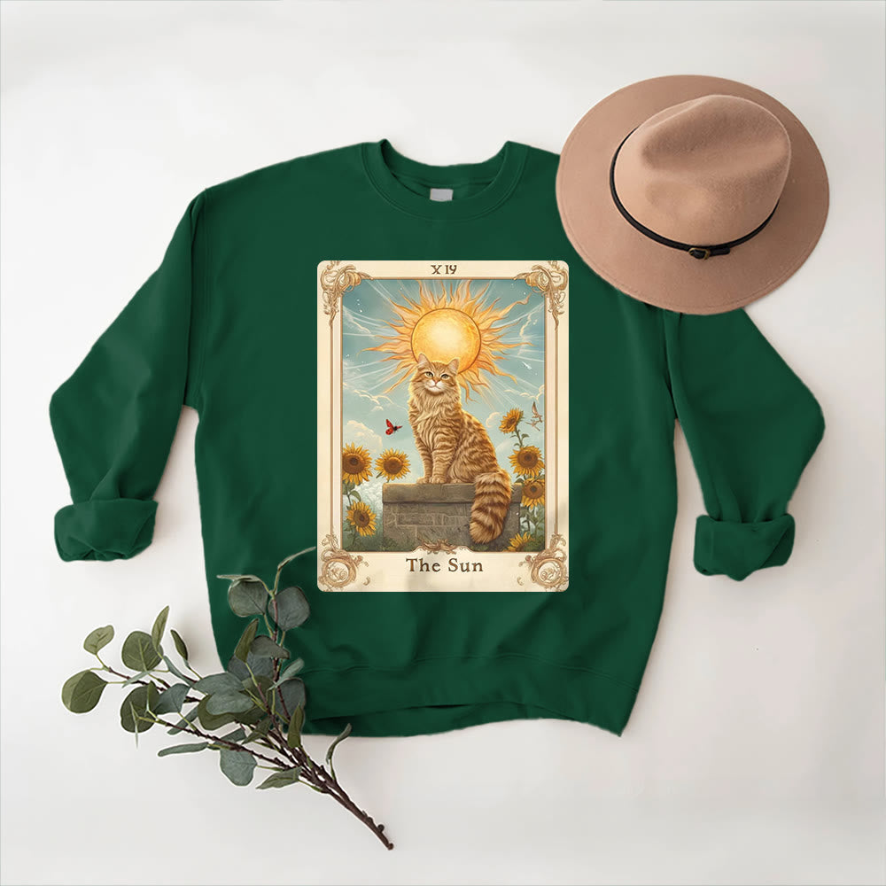 Olivenorma THE SUN Tarotkarte Katzenkönig Sonnenblumen Fleece Pullover Sweatshirt - image 14