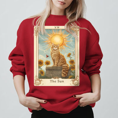 Olivenorma THE SUN Tarotkarte Katzenkönig Sonnenblumen Fleece Pullover Sweatshirt - Rot - 2XL - image 11