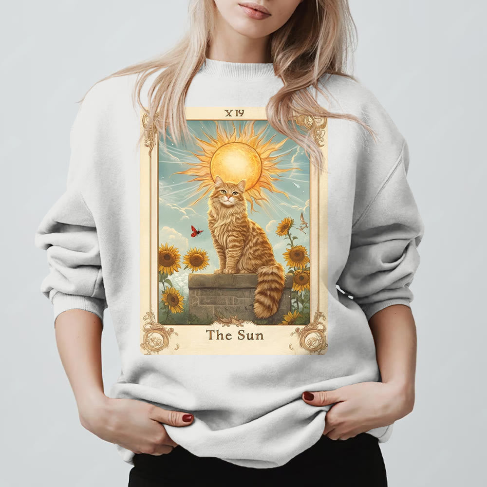 Olivenorma THE SUN Tarotkarte Katzenkönig Sonnenblumen Fleece Pullover Sweatshirt - Weiß - 2XL - image 5